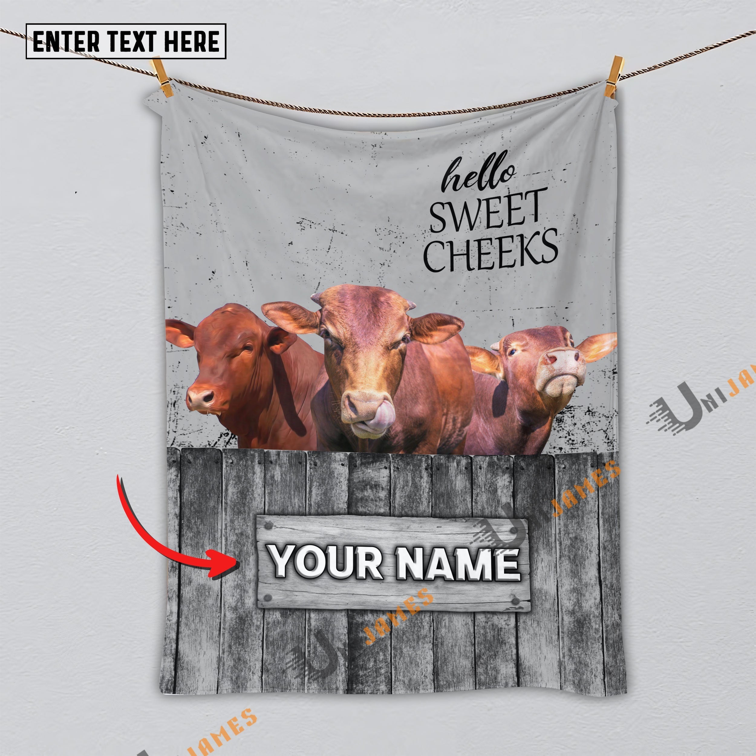 Personalized Name Beefmaster Hello Sweet Cheeks Pattern Blanket