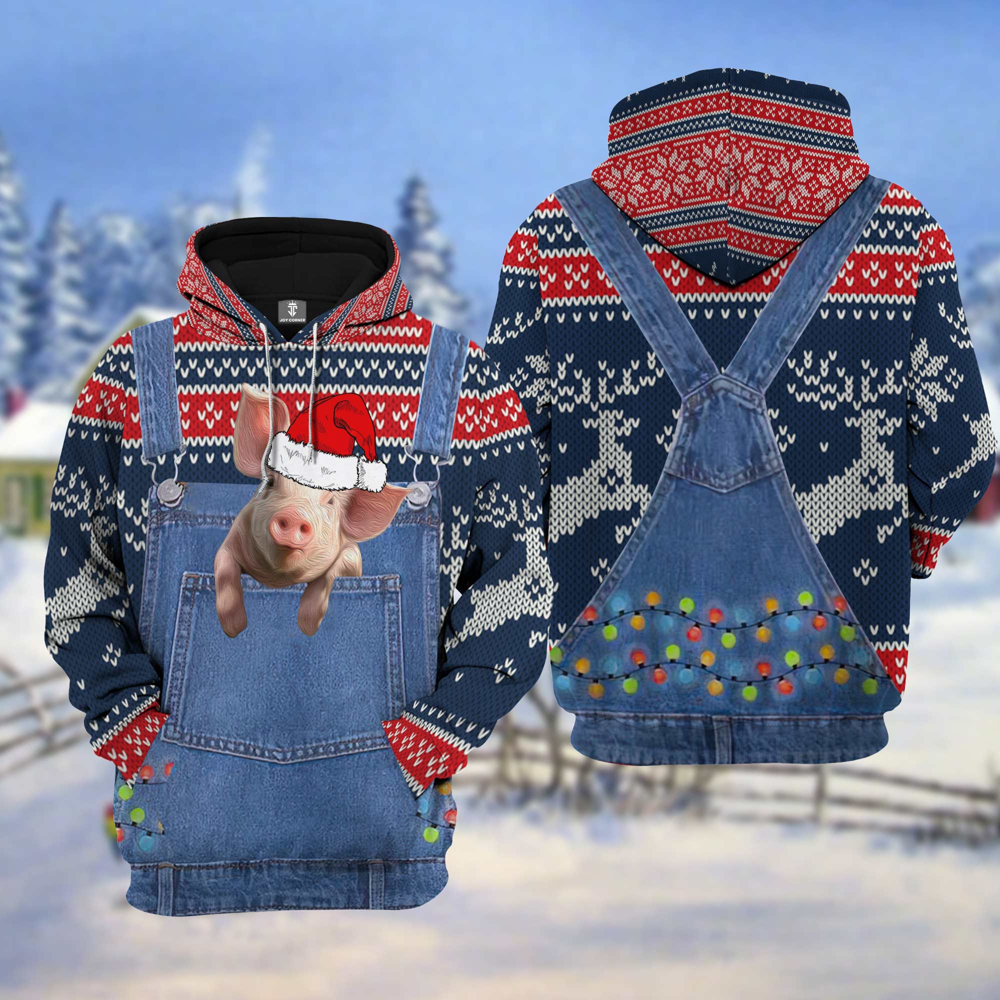 Pig Christmas Knitting Pattern 3D Hoodie