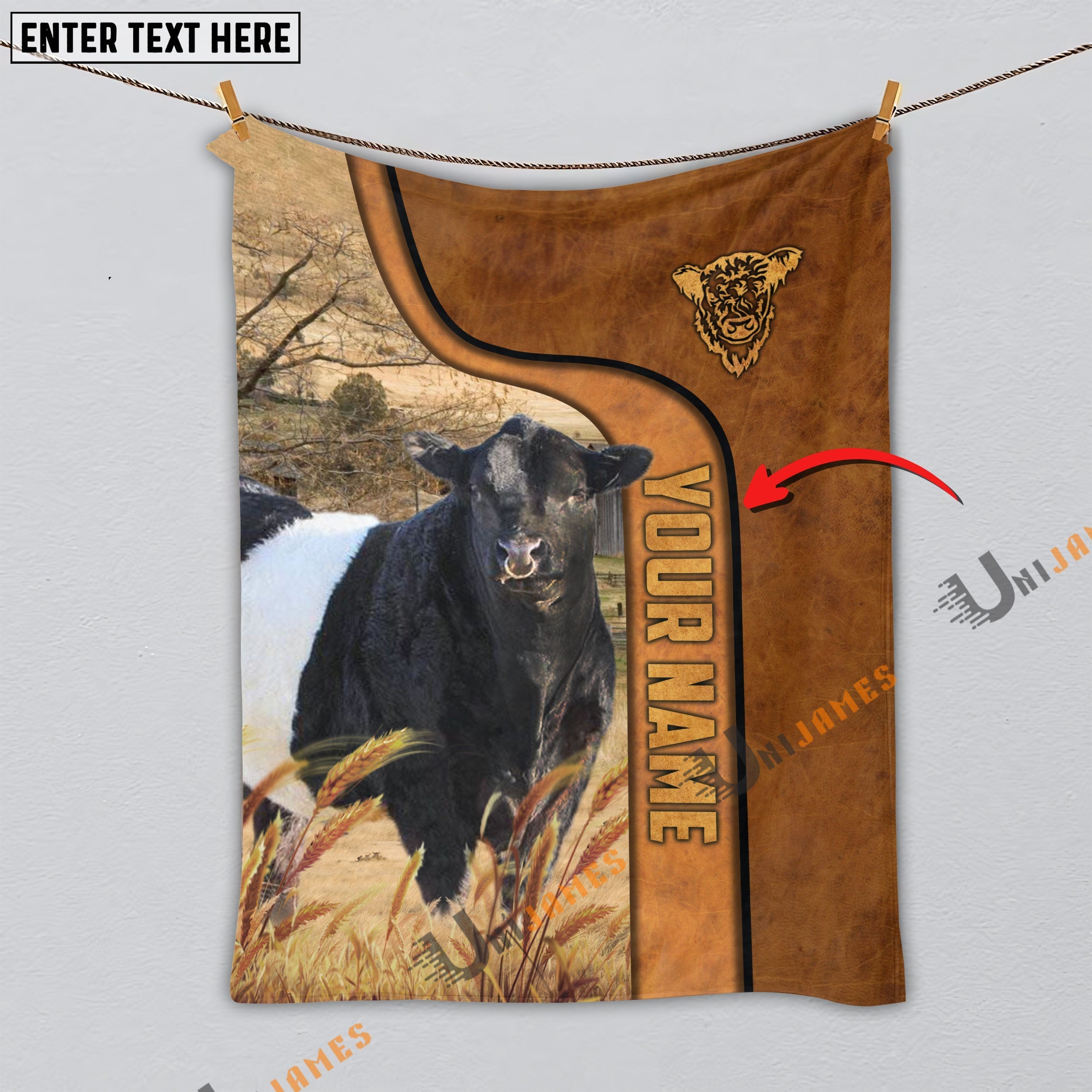 Personalized Name Belted Galloway Premium Brown Pattern Blanket
