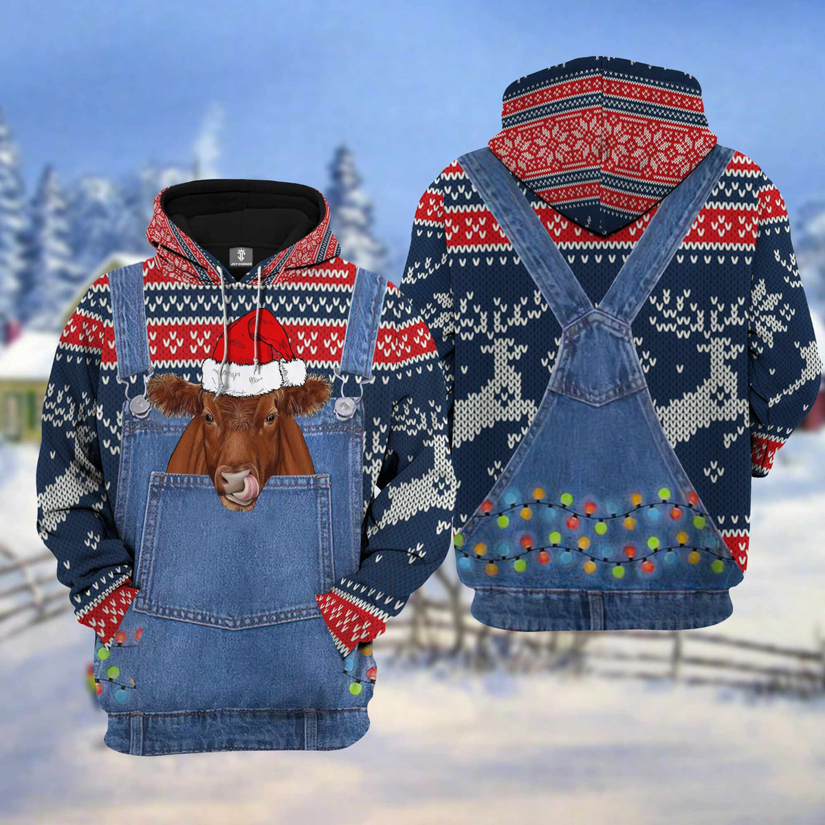 Red Angus Cattle Christmas Knitting Hoodie Pattern 3D