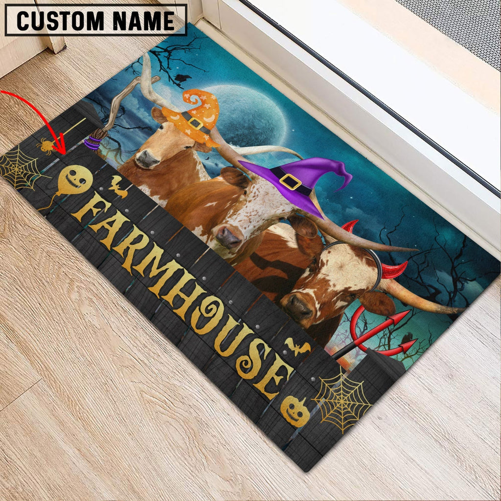 Texas Longhorn Farmhouse Halloween Custom Name Doormat