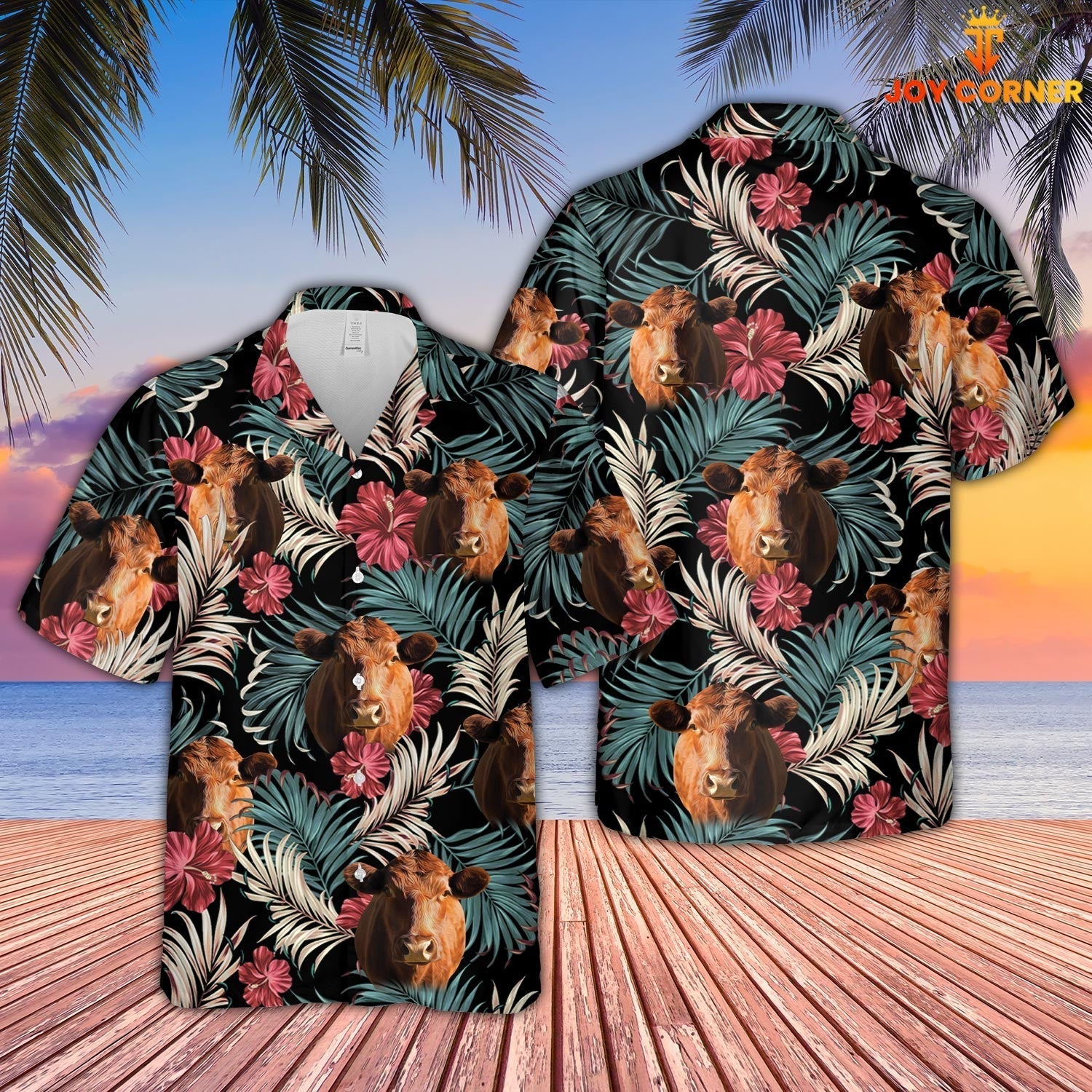 Red Angus Dark Red Flowers Pattern Hawaiian Shirt