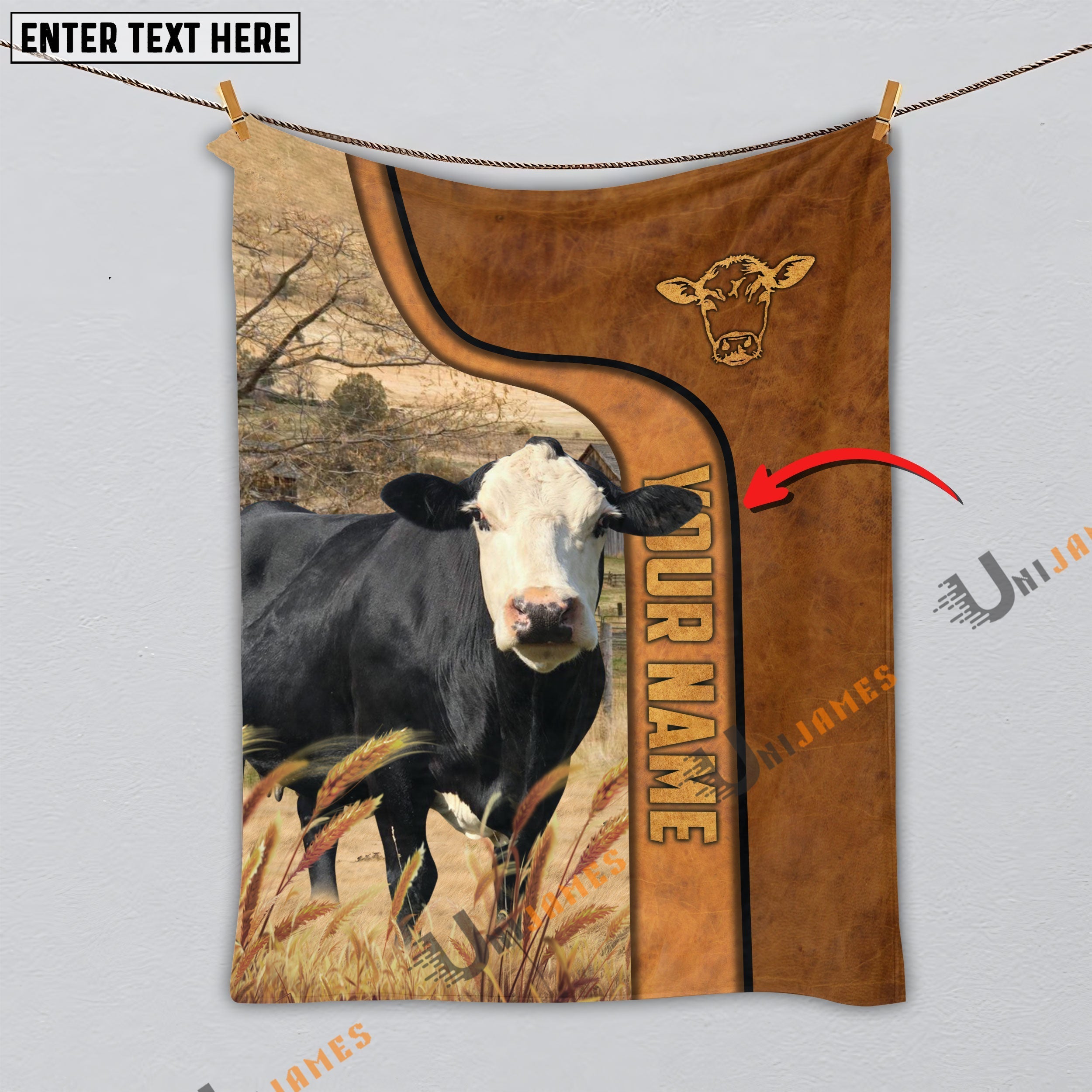 Personalized Name Black Baldy Premium Brown Pattern Blanket