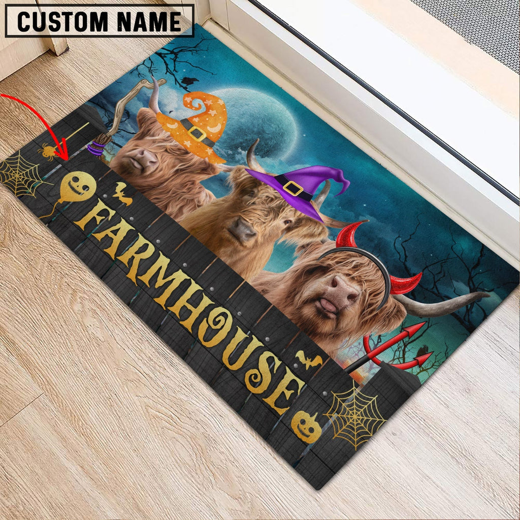Highland Farmhouse Halloween Custom Name Doormat
