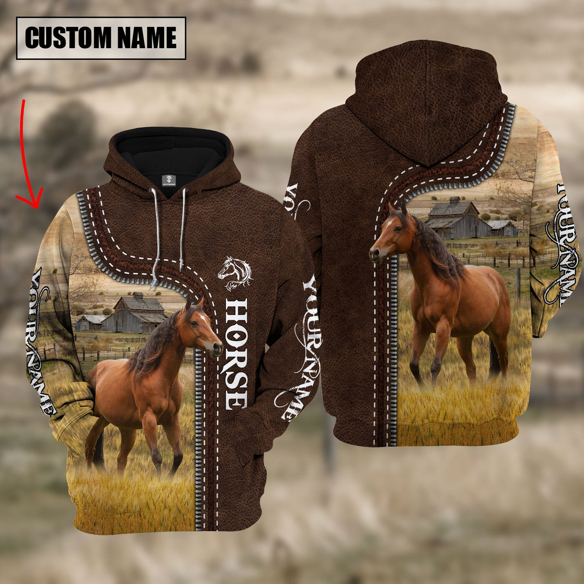Horse Farming Leather Pattern Personalized 3D Hoodie