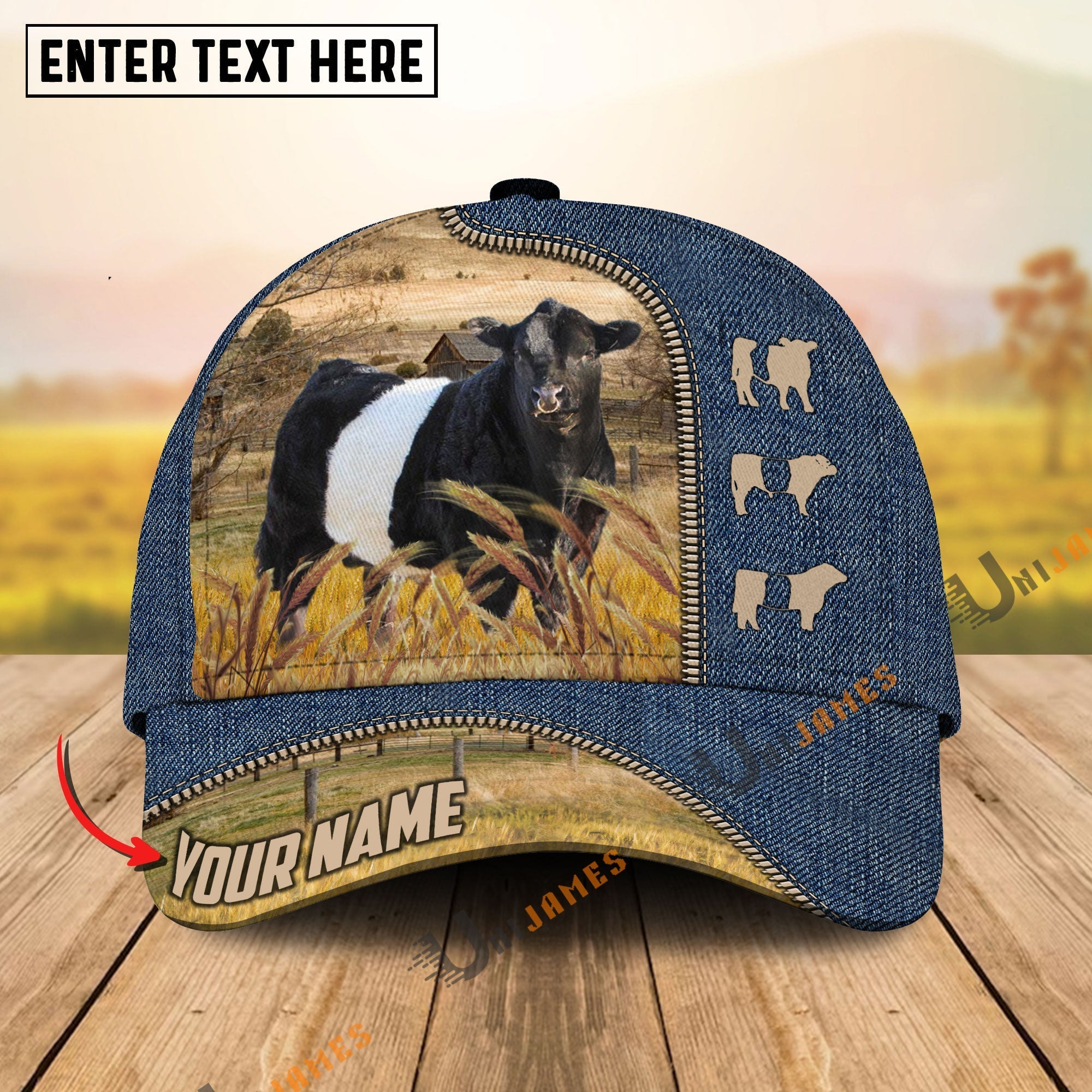 Belted Galloway Farm Jeans Pattern Customized Name Cap