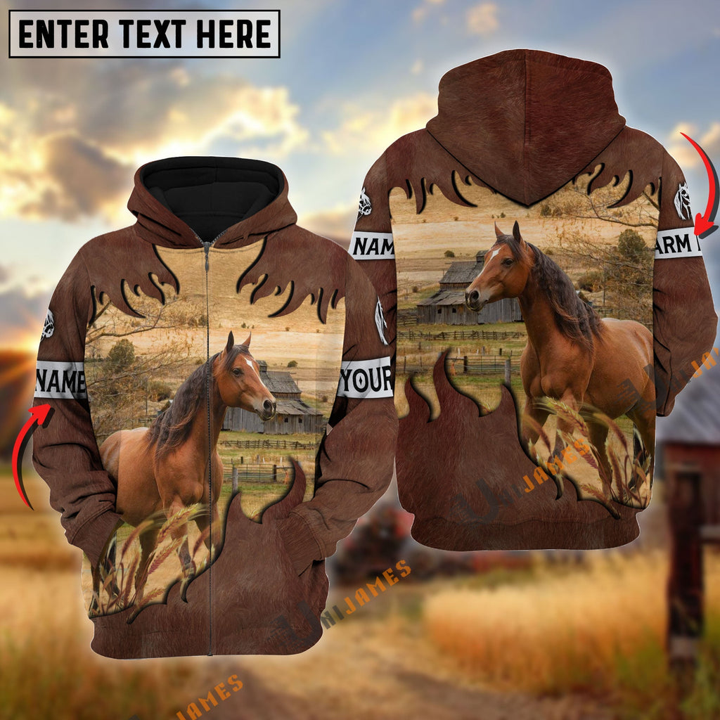 Horse Brown Hair Pattern Personalized Name 3D Hoodie