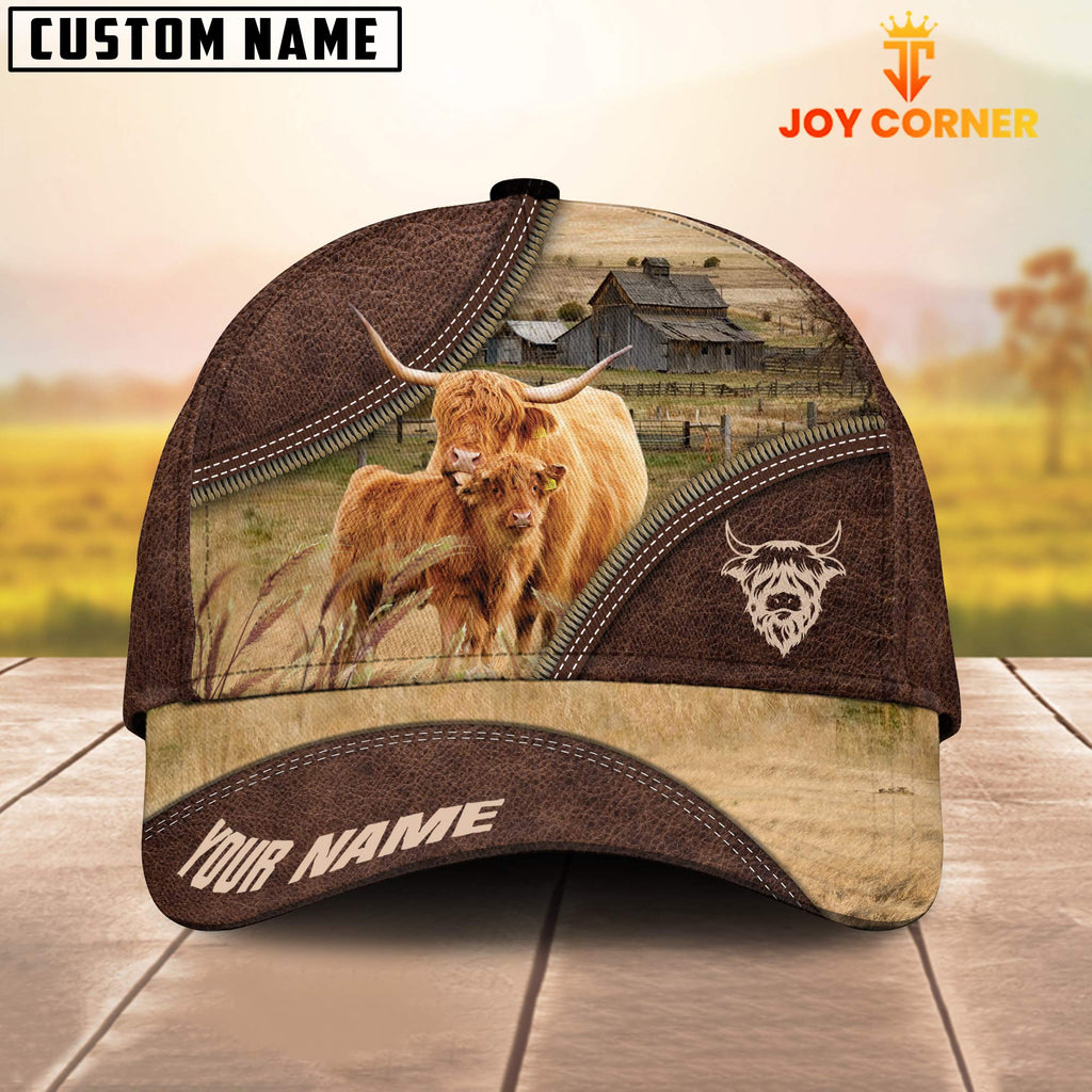 Highland Cattle On The Farm Customized Name 3D Brown Cap