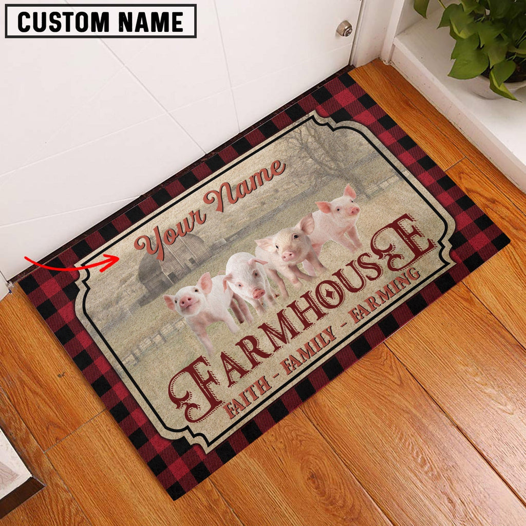 Pig Faith Family Farming Custom Name Doormat