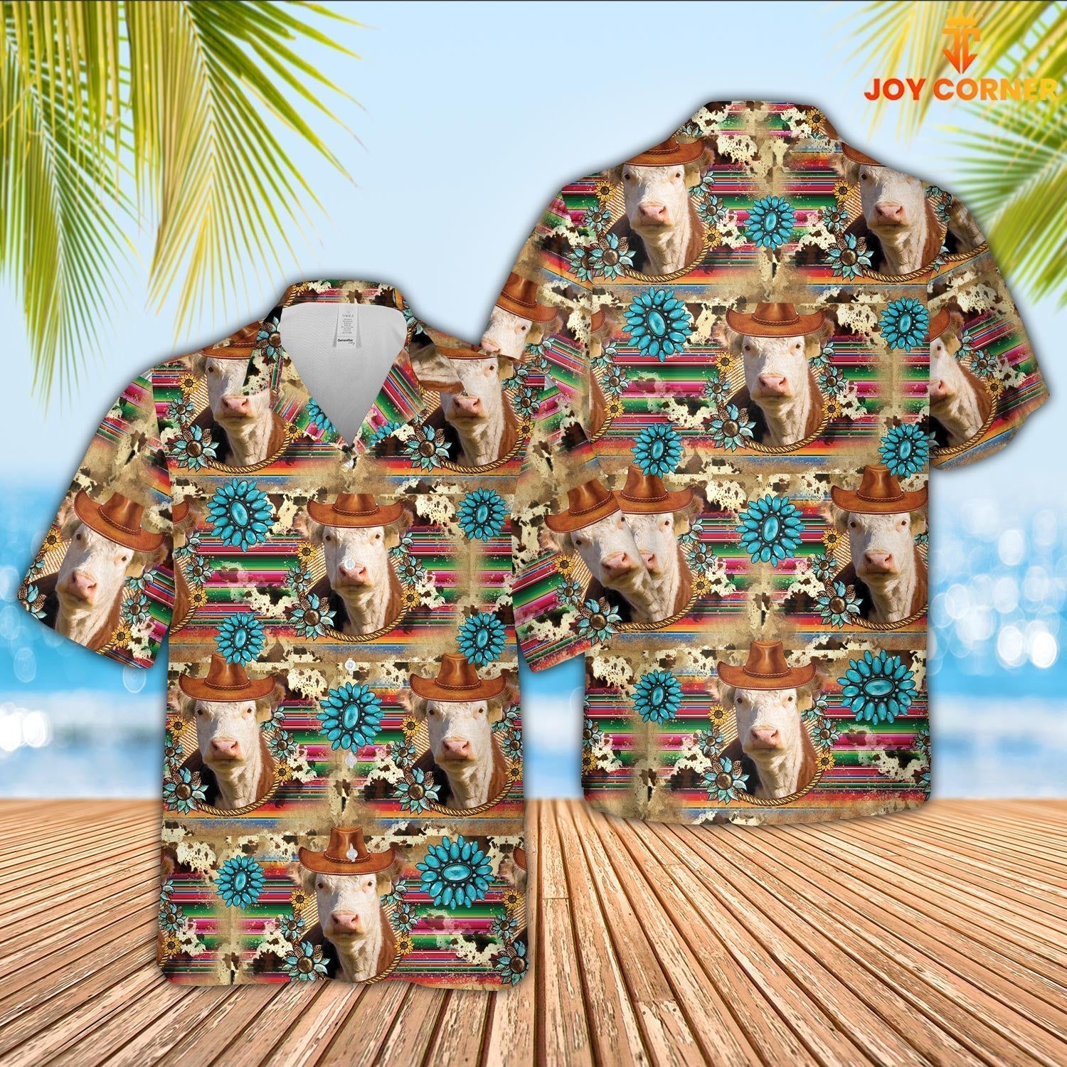Hereford Cowboy Pattern 3D Hawaiian Shirt