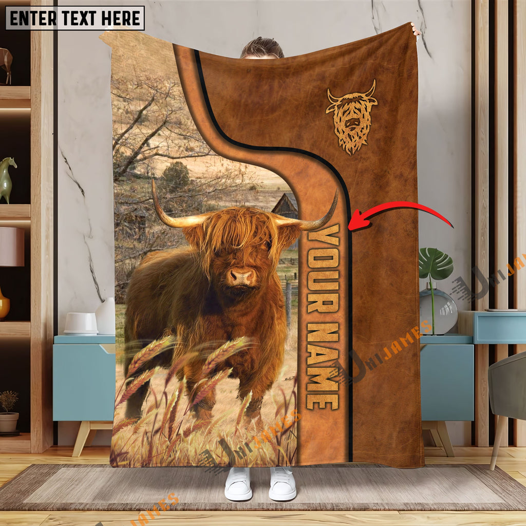 Personalized Name Highland Premium Brown Pattern Blanket