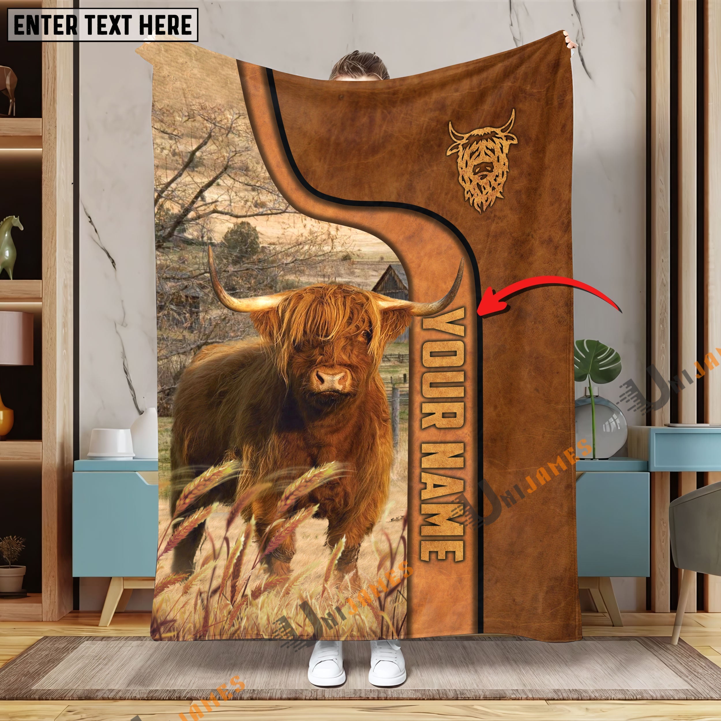 Personalized Name Highland Premium Brown Pattern Blanket