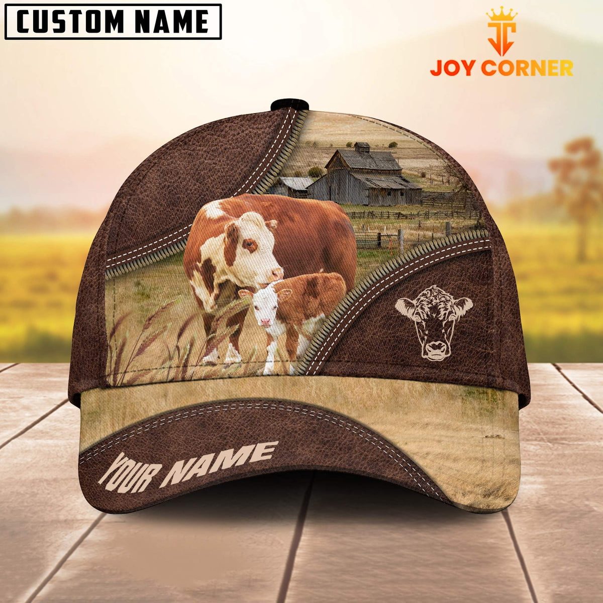 Hereford On The Farm Customized Name 3D Brown Cap
