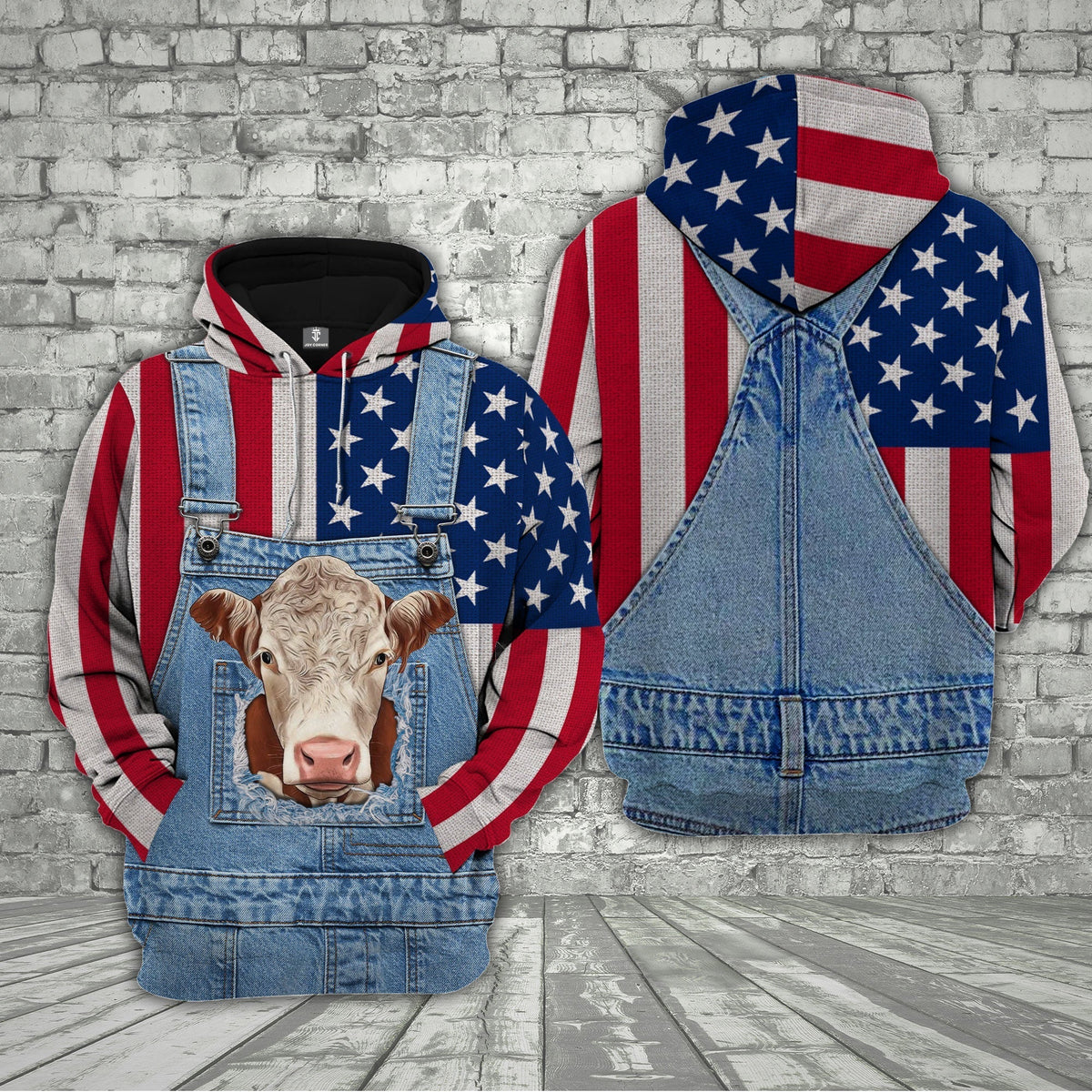 Hereford Cattle US Flag Farm Personalized 3D Hoodie