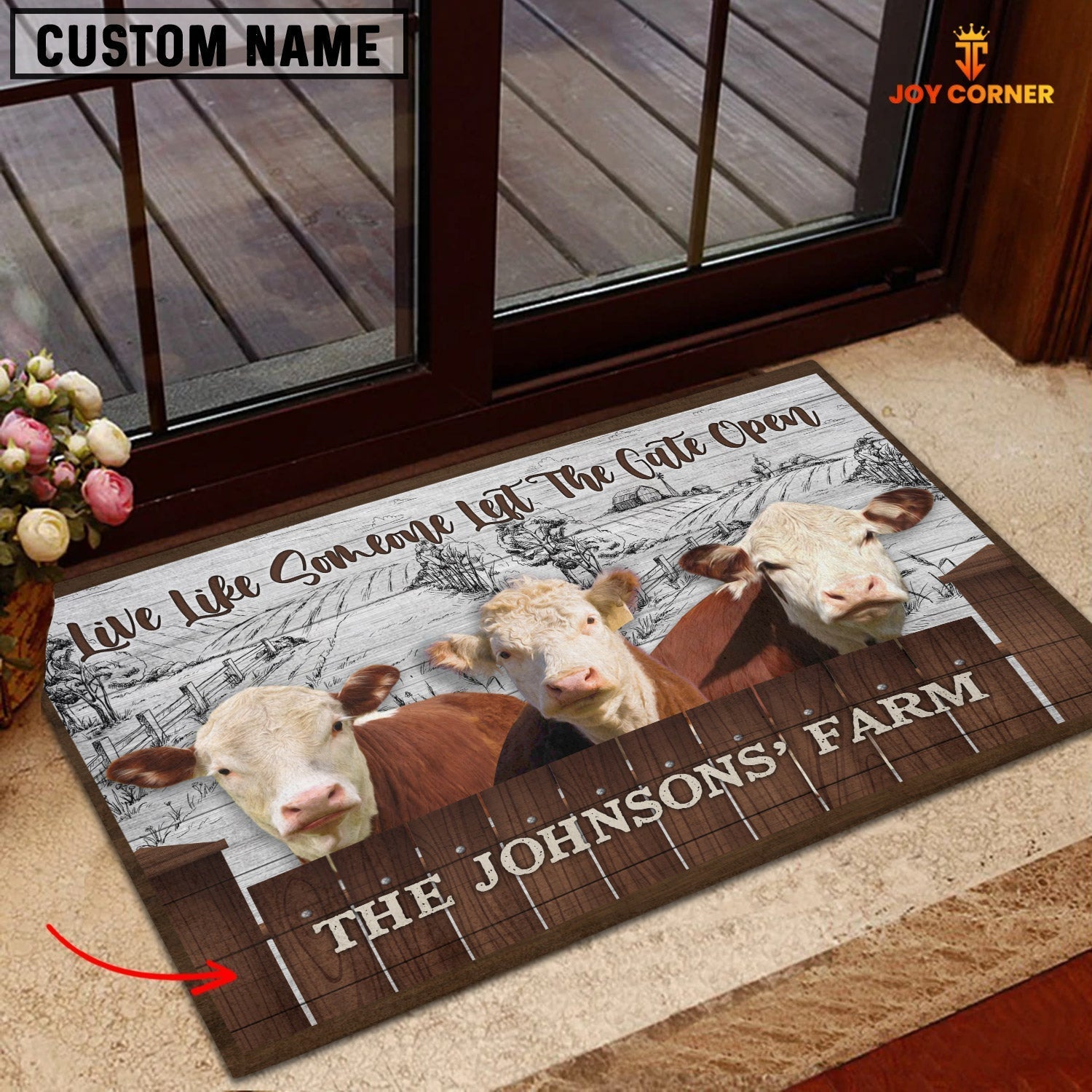Hereford Custom Name - Live Like Someone Left The Gate Open Doormat
