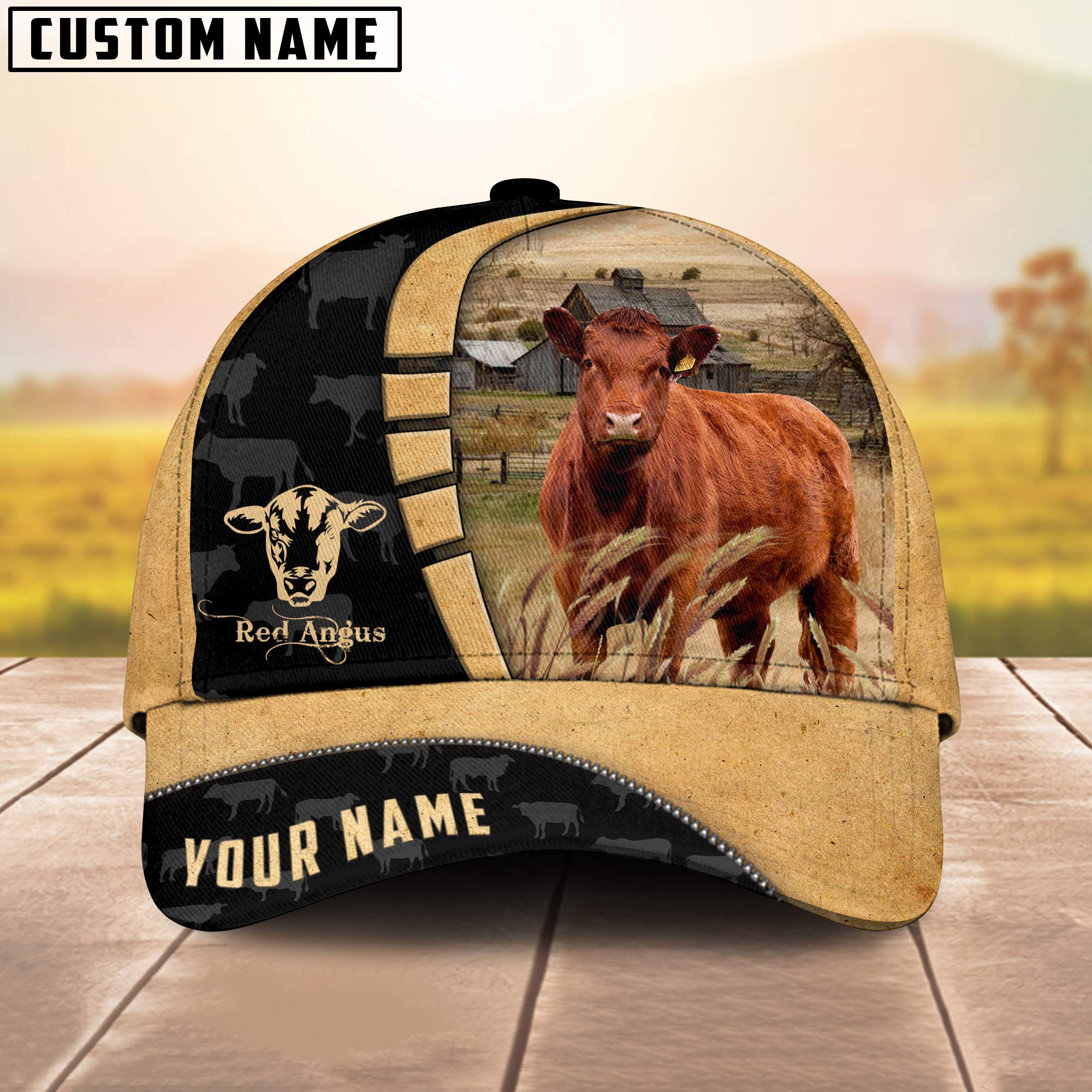 Custom Name Red Angus Cattle 3D Cap