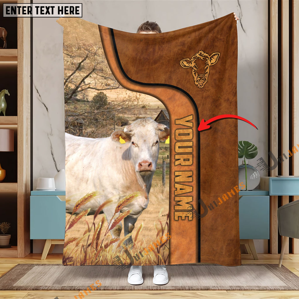 Personalized Name Charolais Premium Brown Pattern Blanket
