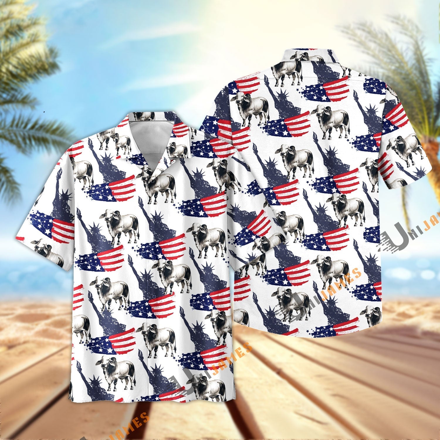 Brahman US Flag and Liberty Pattern Hawaiian Shirt