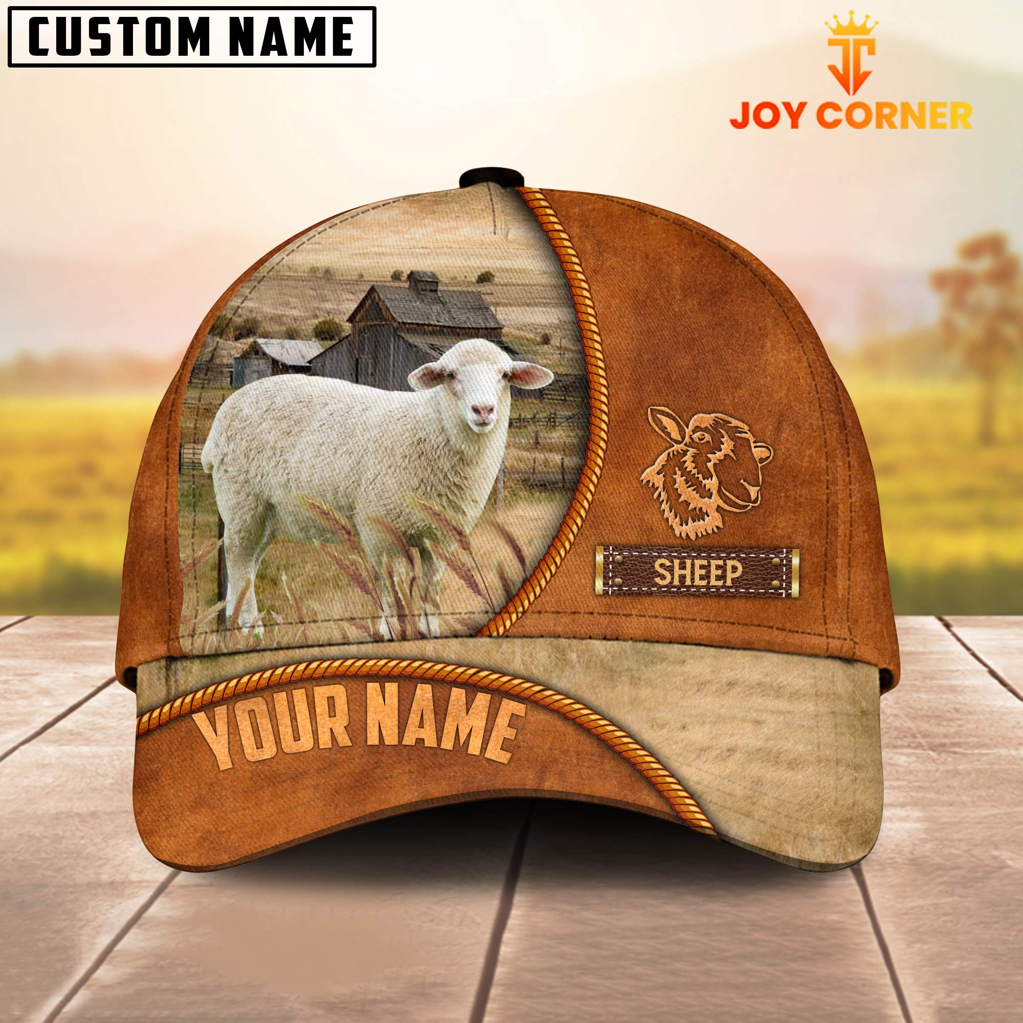 Custom Name Sheep Leather Pattern Cap