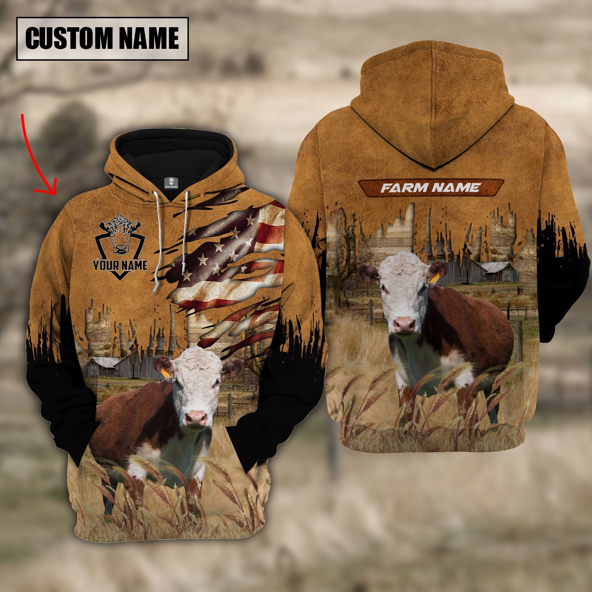 Hereford Custom Name US FLAG Pattern Hoodie