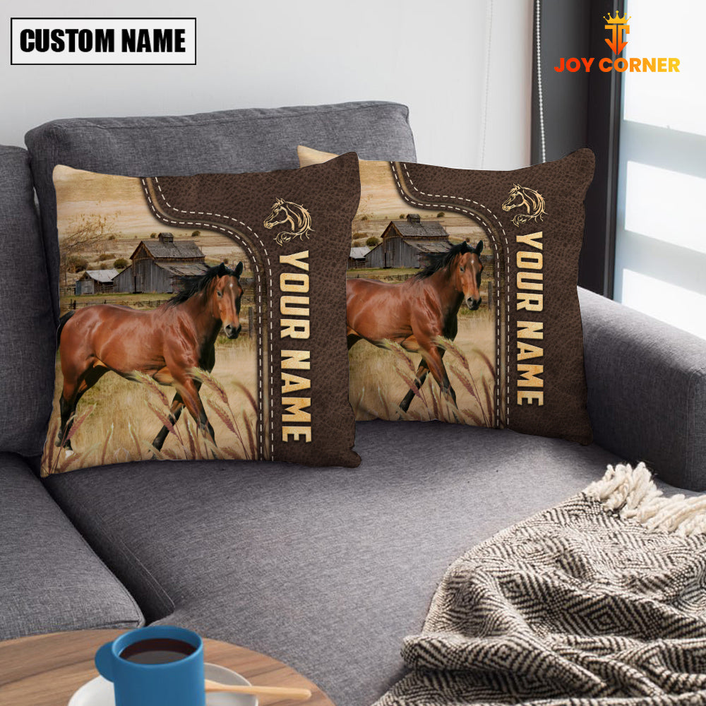 Horse Custom Name Leather Pattern Pillow Case