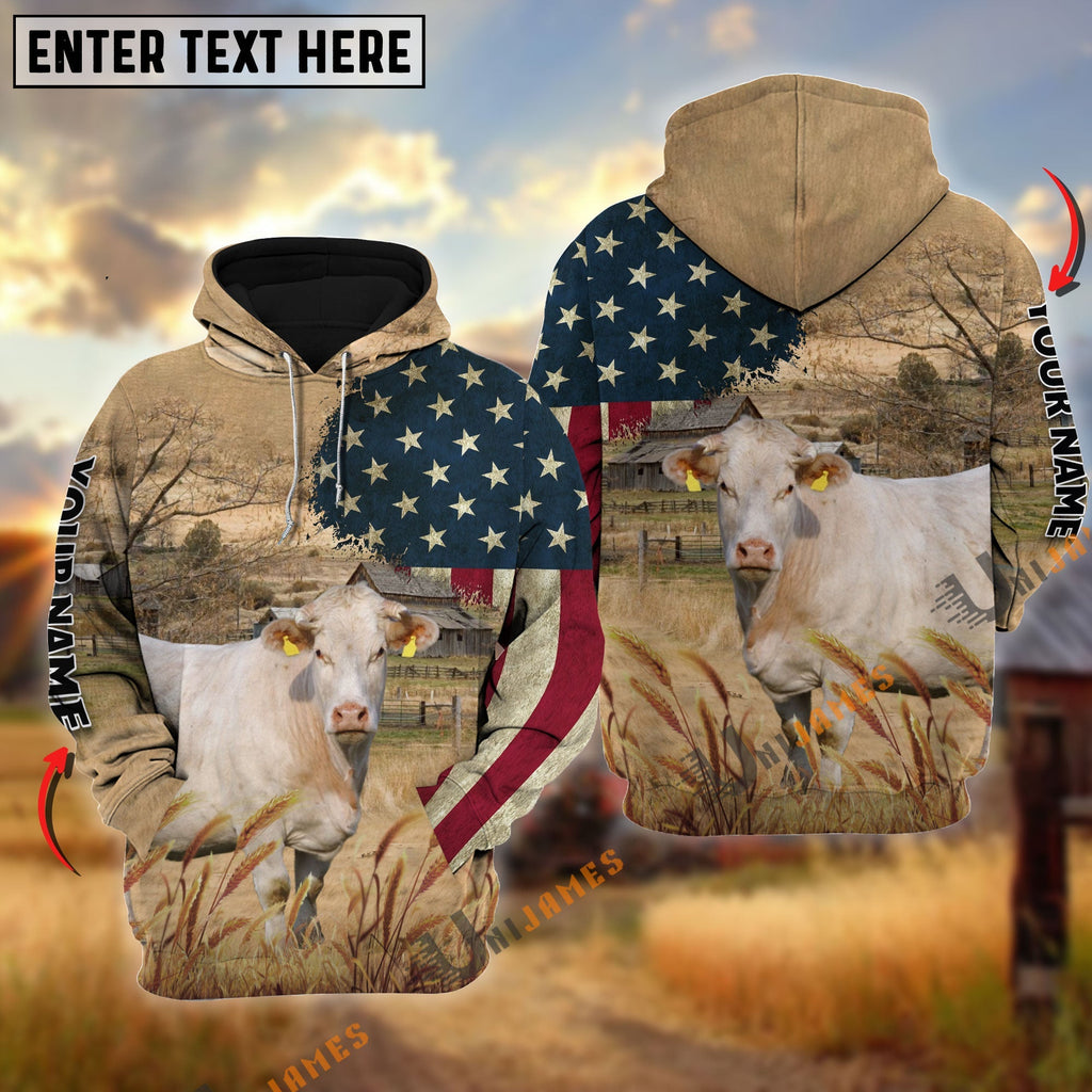 Charolais US Flag Customized Name 3D Hoodie