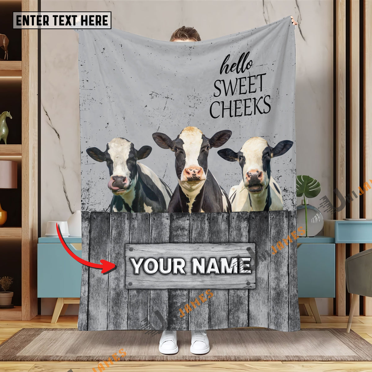 Personalized Name Holstein Hello Sweet Cheeks Pattern Blanket