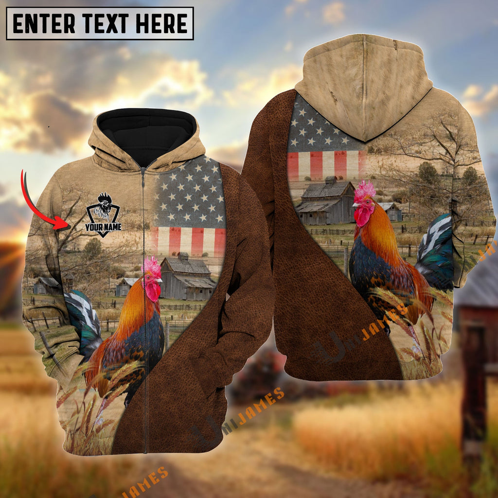 Personalized Name Rooster Cattle USA Flag Hoodie
