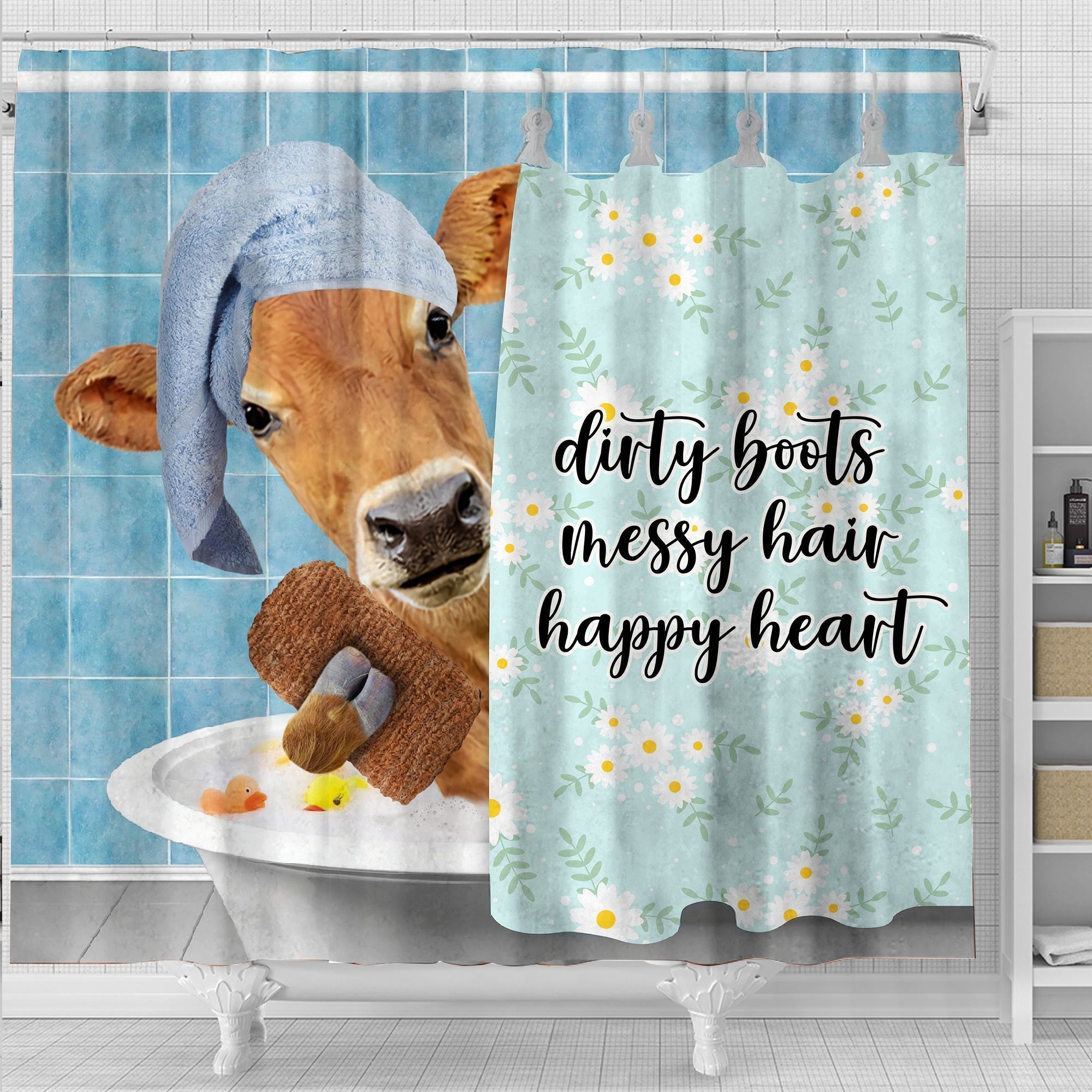 Jersey Dirty Boots, Messy Hair, Happy Heart  3D Shower Curtain