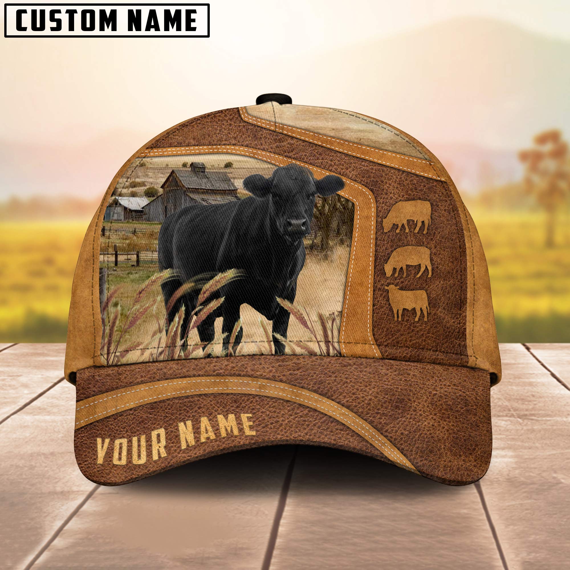 Black Angus On The Farm Custom Name Cap
