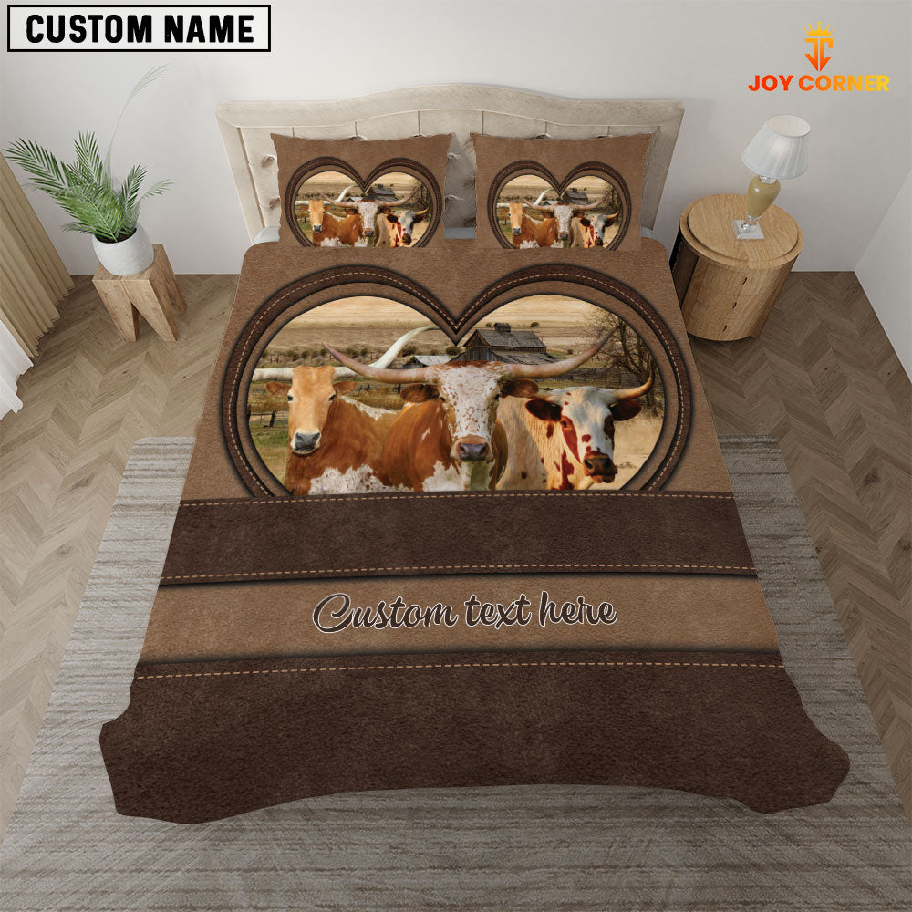 Texas Longhorn In Heart Custom Name Bedding Set