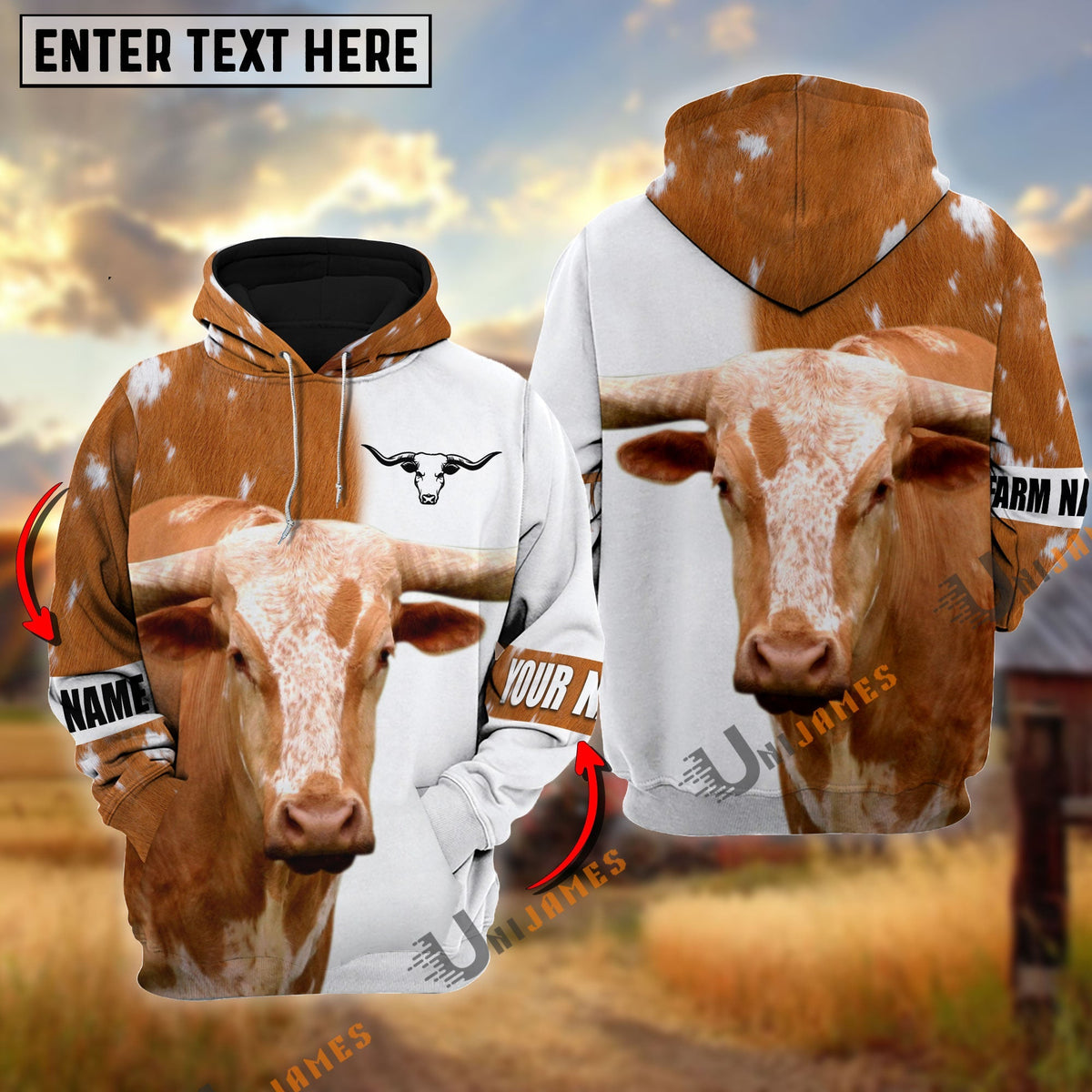 Texas Longhorn Cattle And White Personalized Name Shirt