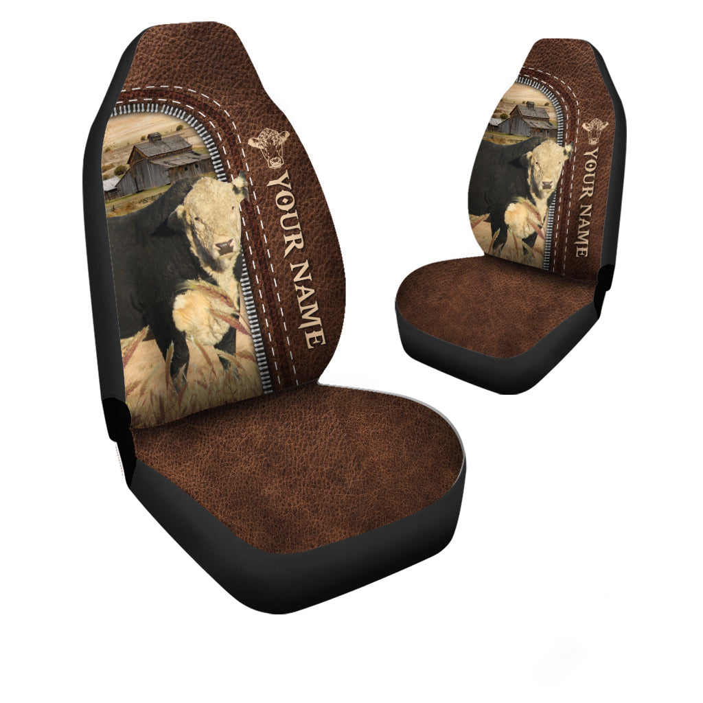 Black Hereford Personalized Name Leather Pattern Car Seat Covers Universal Fit (2Pcs)