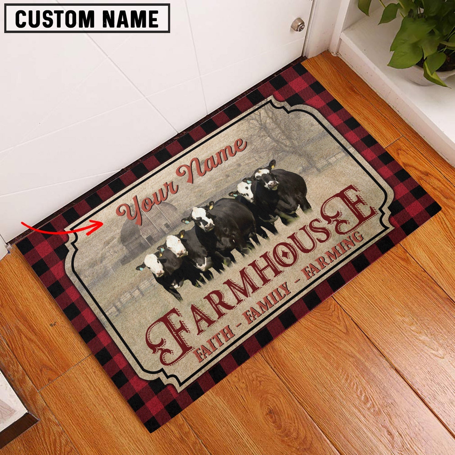 Black Baldy Faith Family Farming Custom Name Doormat