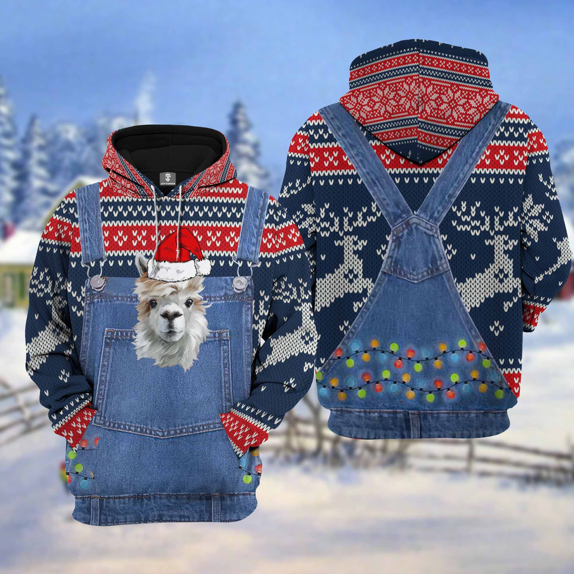 Llama Christmas Knitting Hoodie Pattern 3D