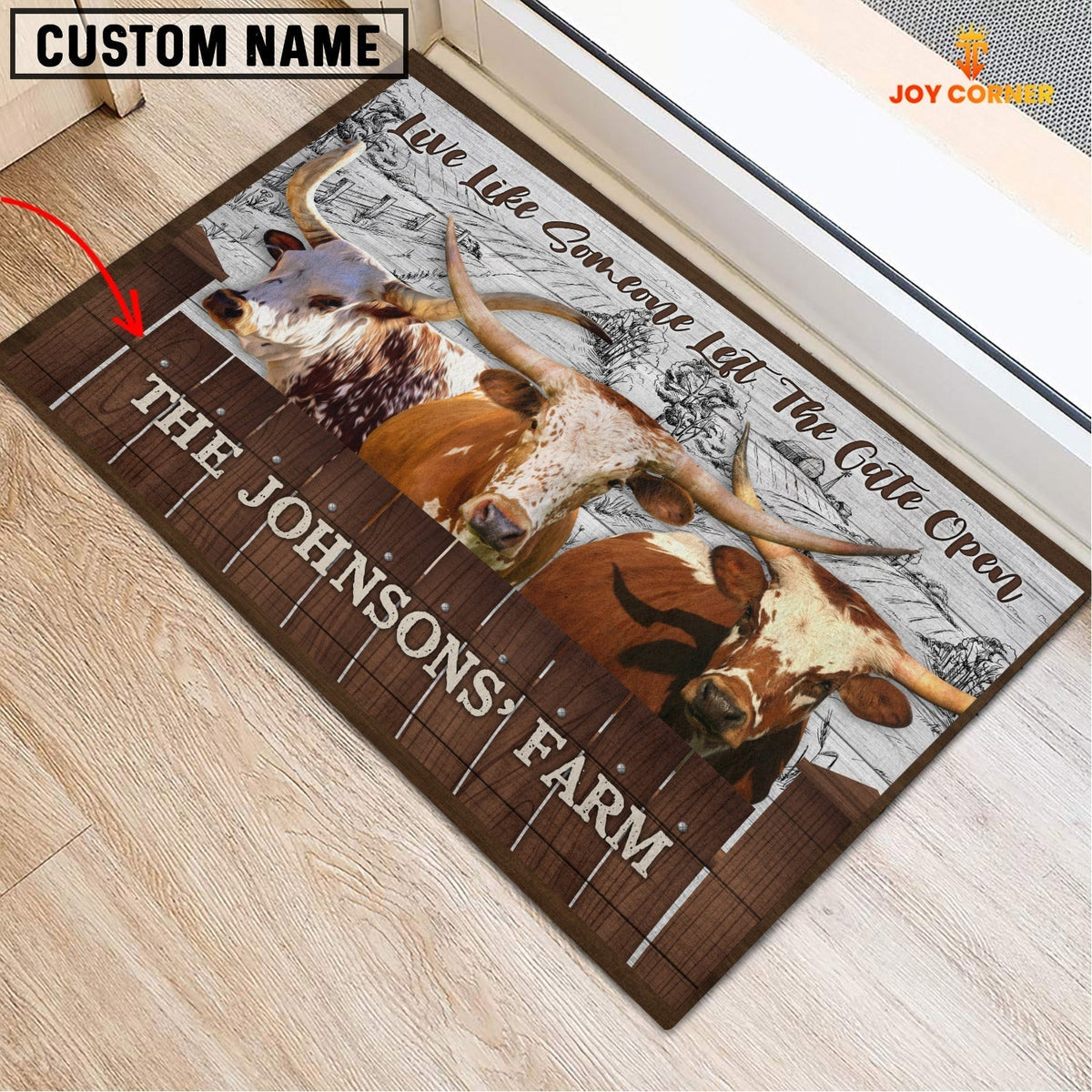 Texas Longhorn Custom Name - Live Like Someone Left The Gate Open Doormat