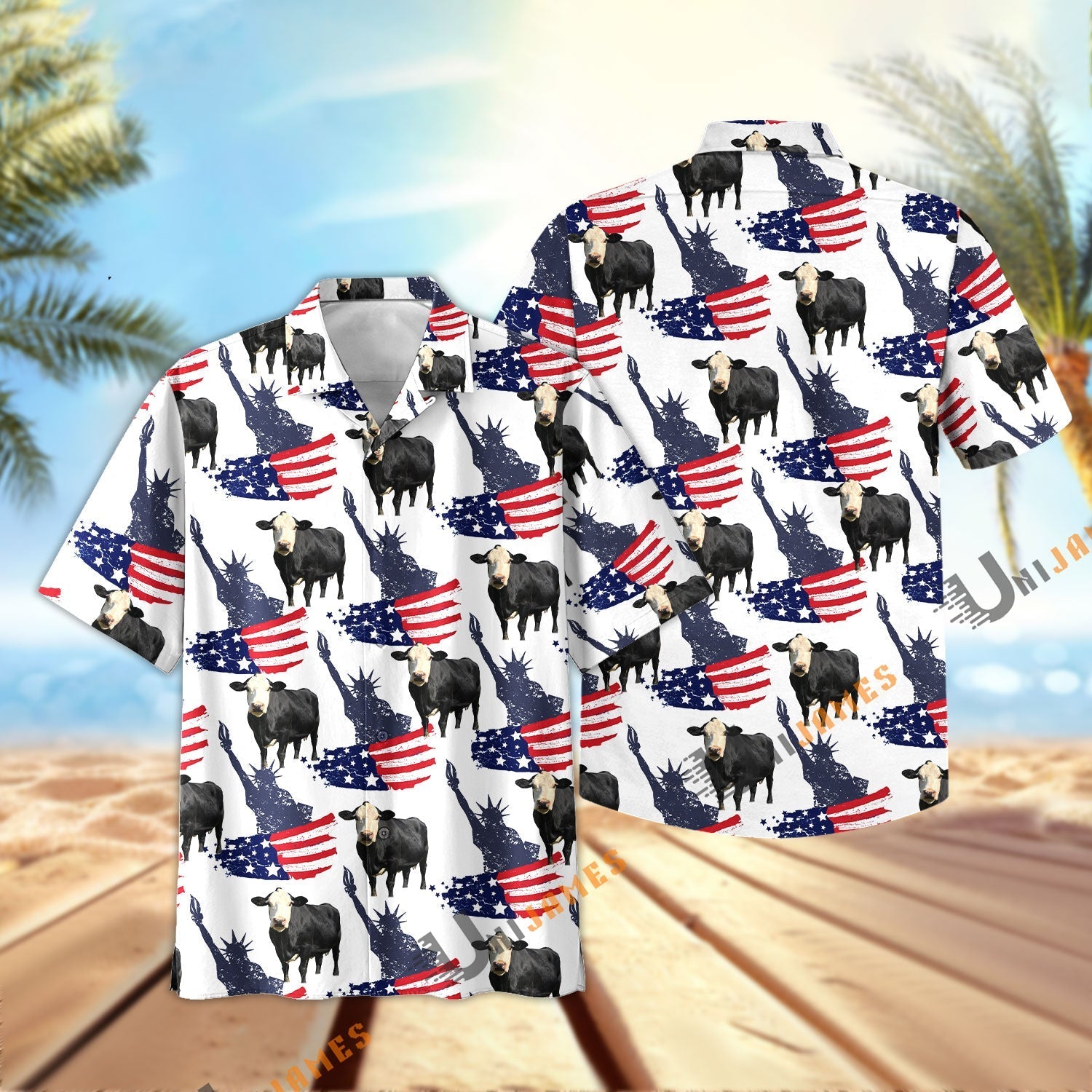 Black Baldy US Flag and Liberty Pattern Hawaiian Shirt