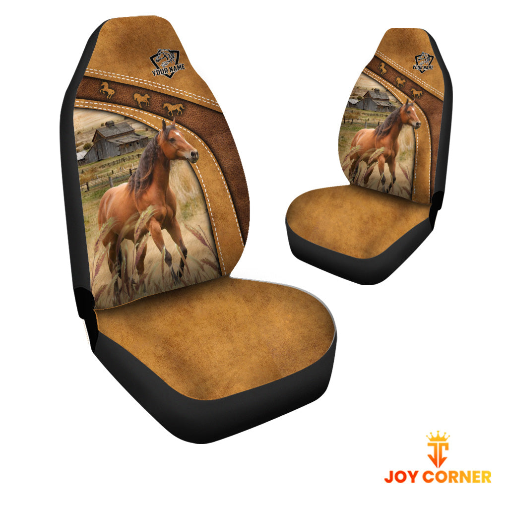 Horse Pattern Customized Name 3D Car Seat Cover Set (2PCS)