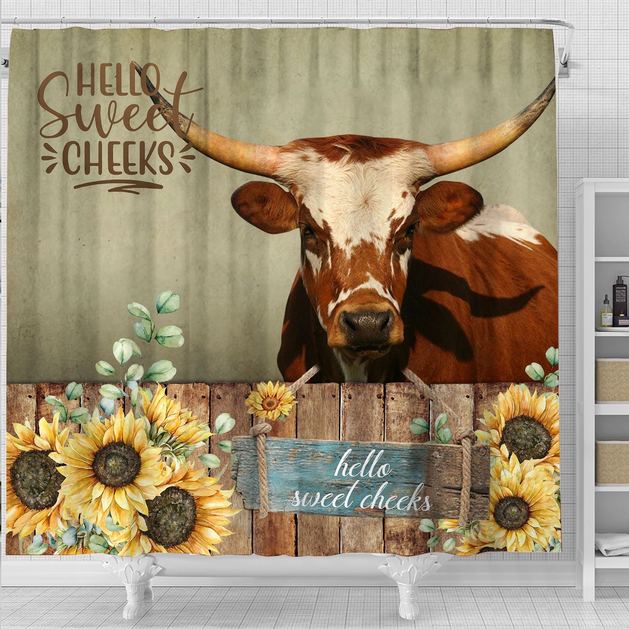Texas Longhorn Hello Sweet Cheeks 3D Shower Curtain