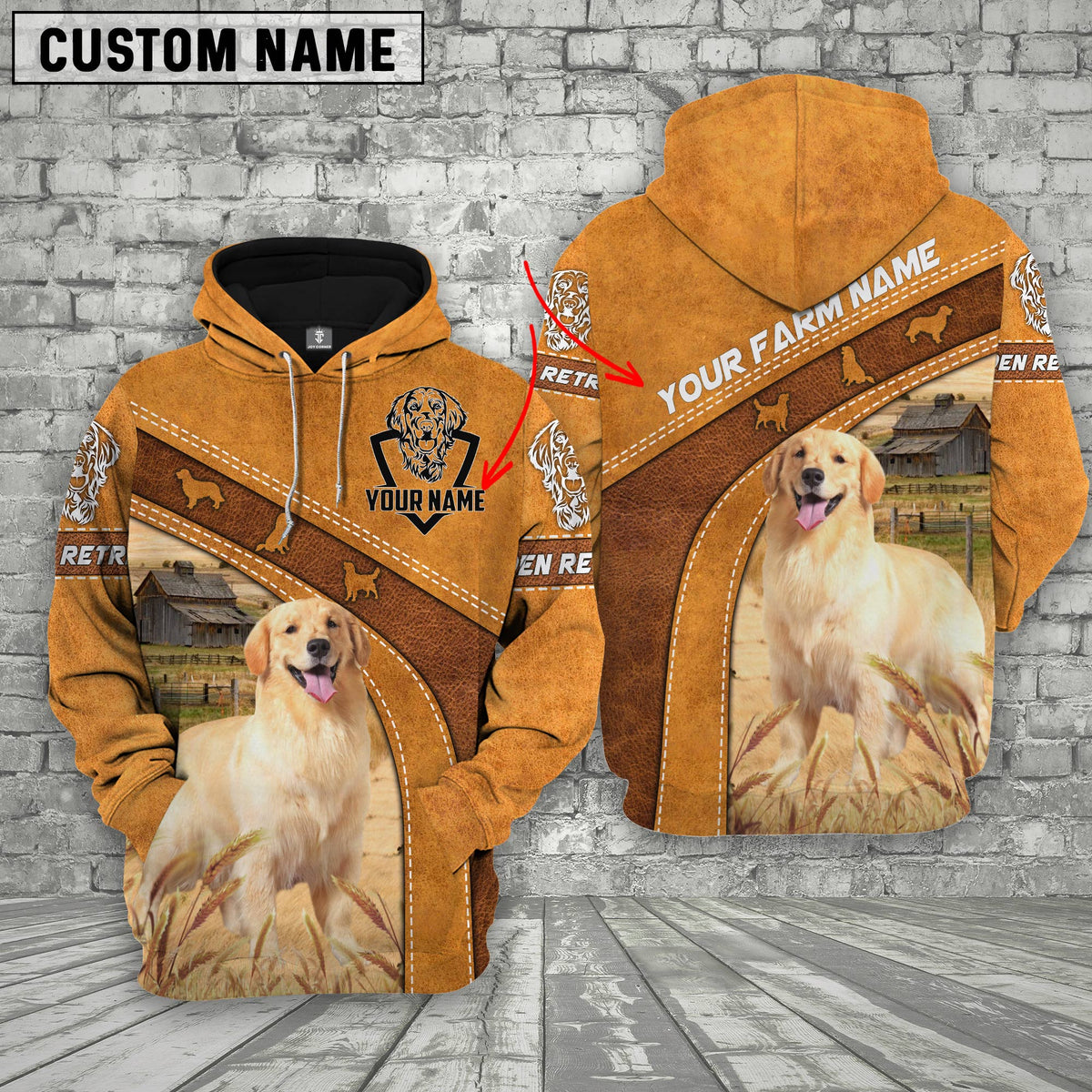 Golden Retriever Custom Name Printed 3D Hoodie