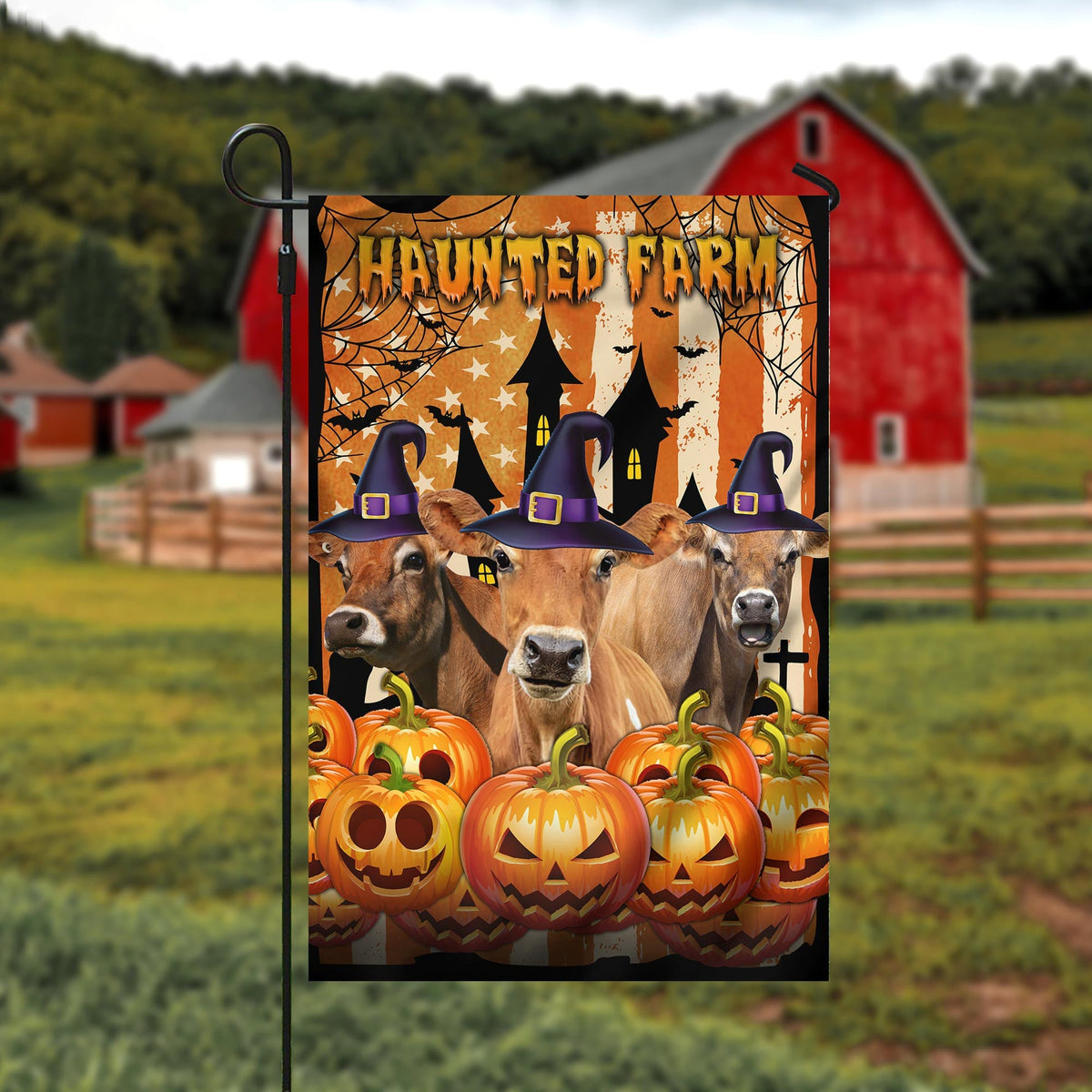 Jersey Cattle Haunted Farm Halloween Flag
