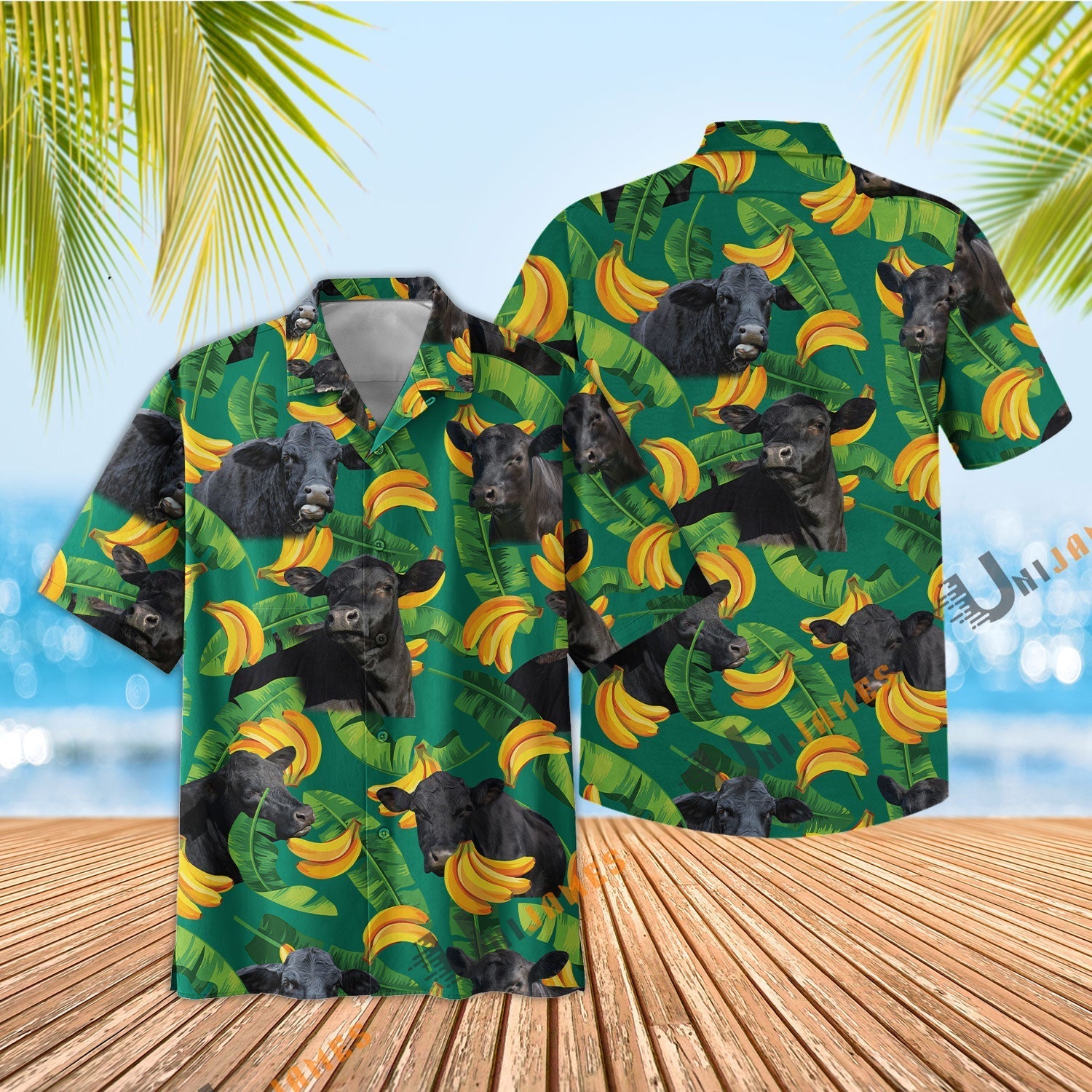 Black Angus Banana Green Summer Hawaiian Shirt