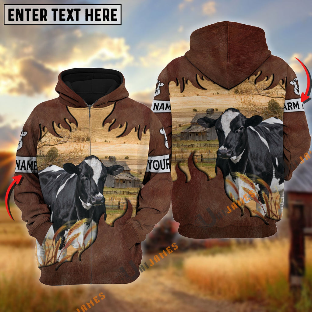 Holstein Brown Hair Pattern Personalized Name 3D Hoodie