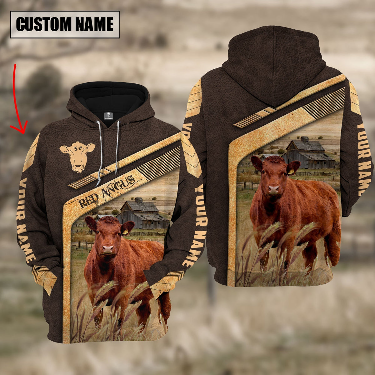 Red Angus On The Meadow Custom Name Hoodie