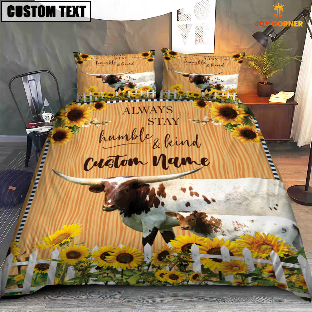 Texas Longhorn Stay Humble And Kind Custom Name Bedding Set