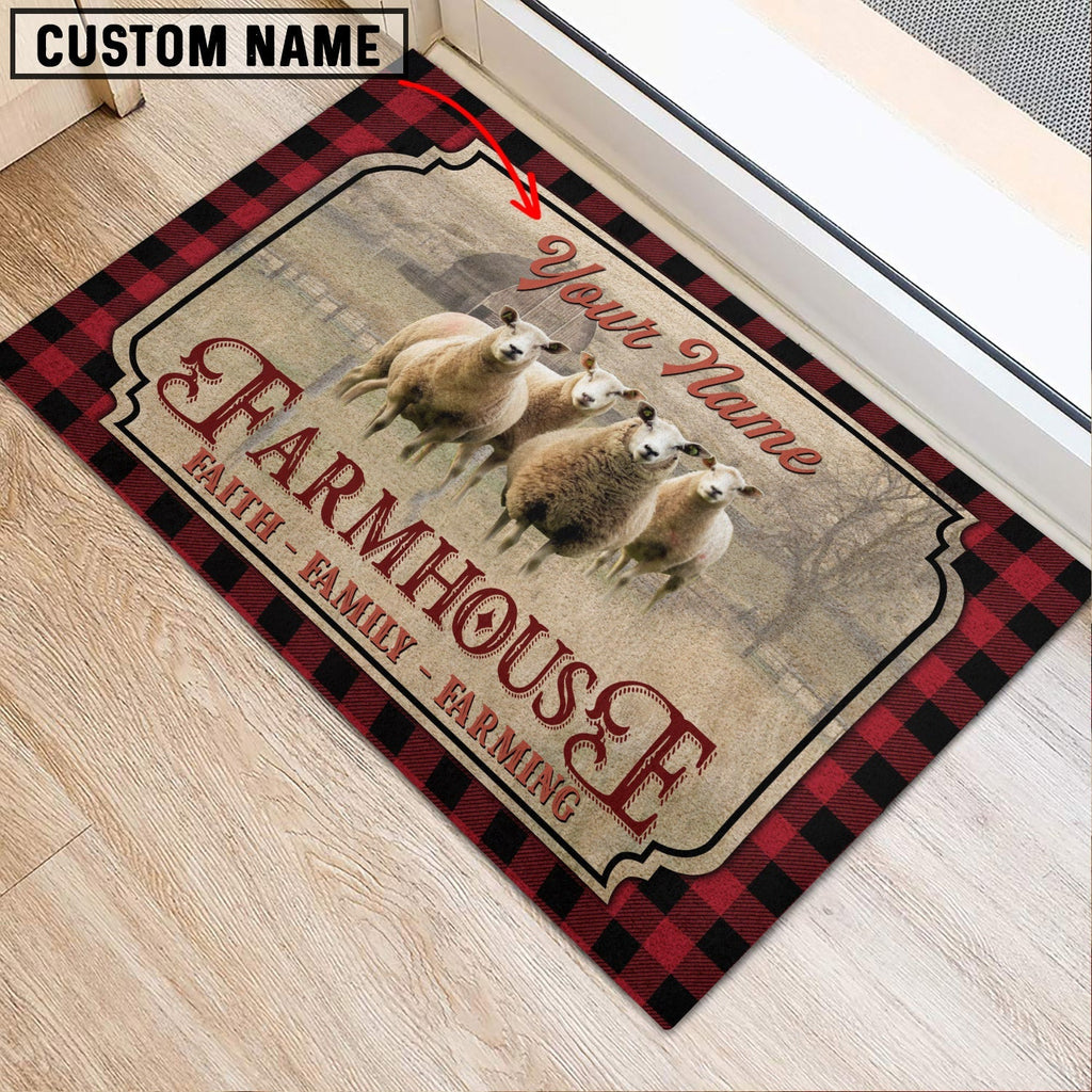 Sheep Faith Family Farming Custom Name Doormat
