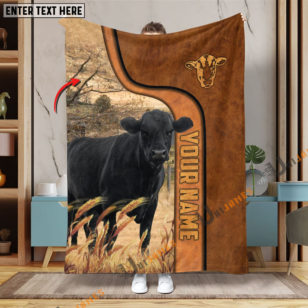 Personalized Name Black Angus Premium Brown Pattern Blanket