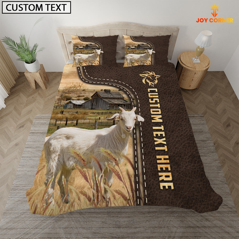 Goat Custom Text Leather Pattern Bedding Set