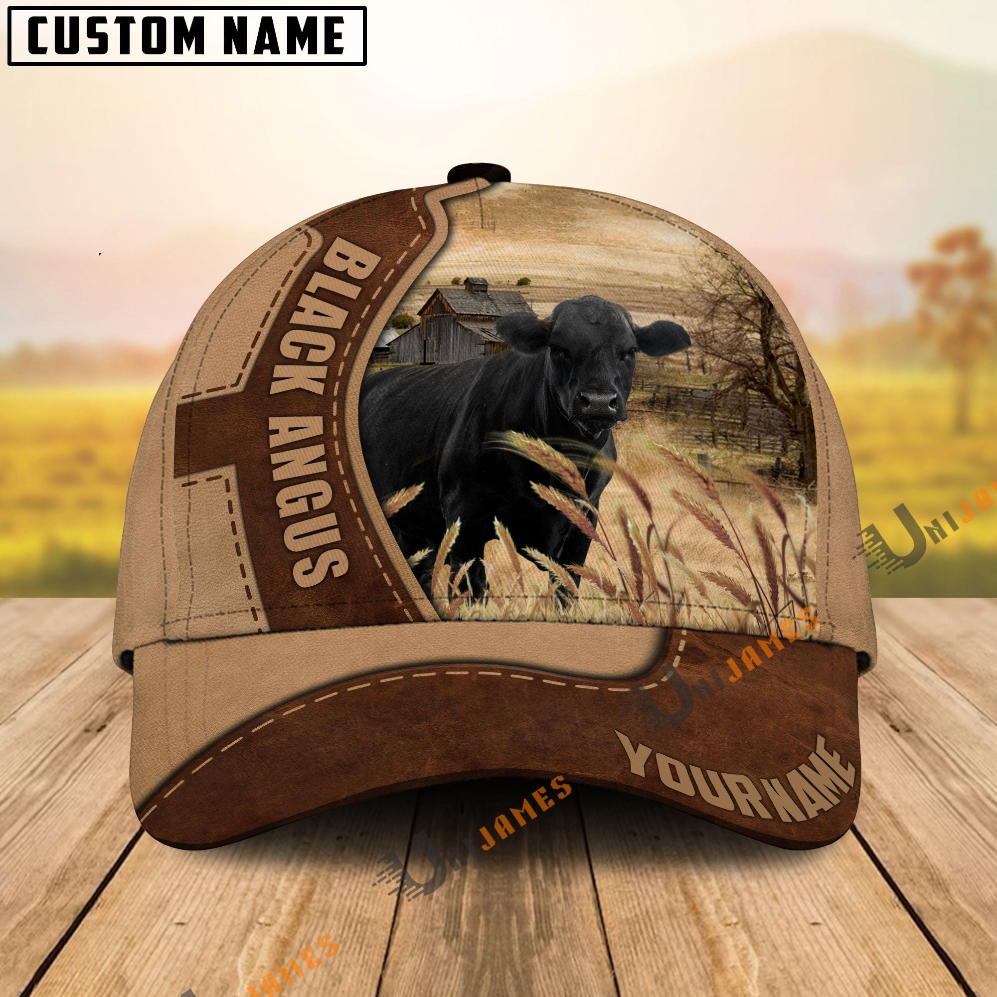 Black Angus Suede Pattern Customized Name Cap