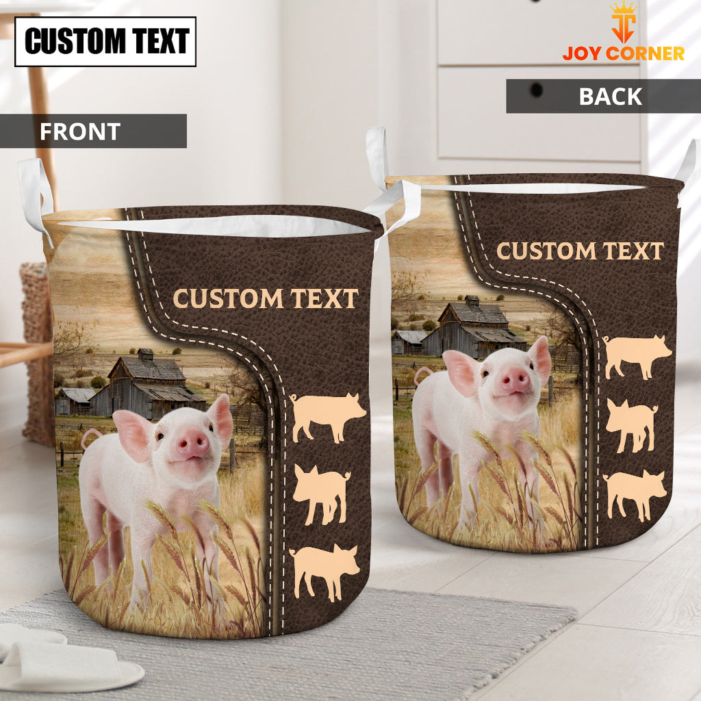 Pig Custom Name Leather Pattern Laundry Basket
